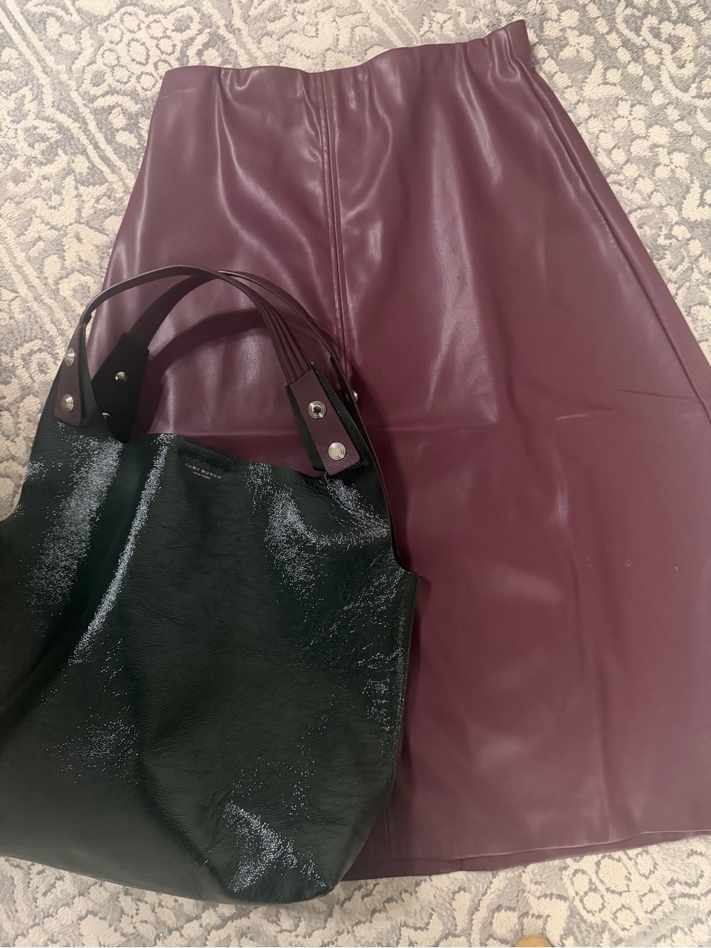 Tory Burch Dark Green Tote with Burgundy Handles - Picture 14 of 14